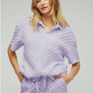 Davi & Dani Textured Lavender Button Down Short Sleeve Top